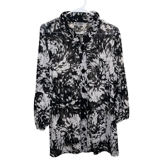 JM Collection Blouse Women's Large Button Up Collared 3/4 Sleeve Mesh Top - Picture 1 of 9